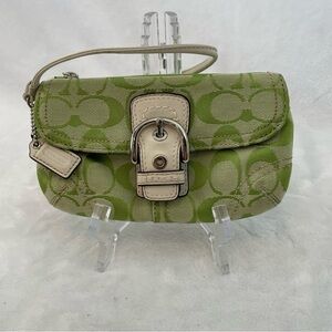 Coach Green and Cream Signature Wristlet